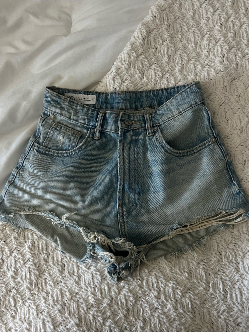Zara Light Blue Distressed Denim Shorts